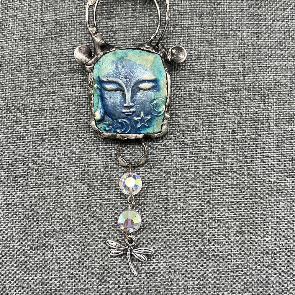 Moon goddess choker crystal and dragonfly sterling silver nail head jump ring - Picture 4 of 7